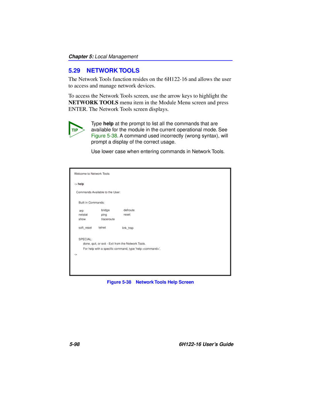 Cabletron Systems 6H122-16 manual Network Tools, Help 