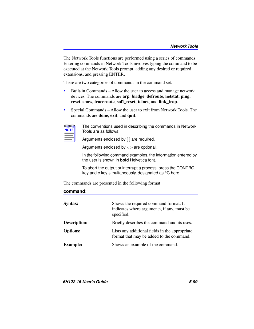 Cabletron Systems 6H122-16 manual Command, Network Tools 