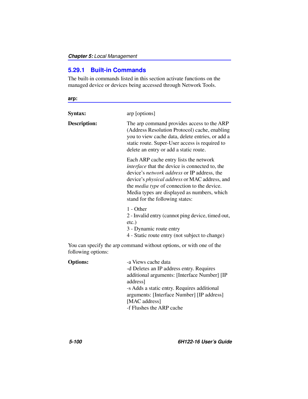 Cabletron Systems manual Built-in Commands, 100 6H122-16 User’s Guide 