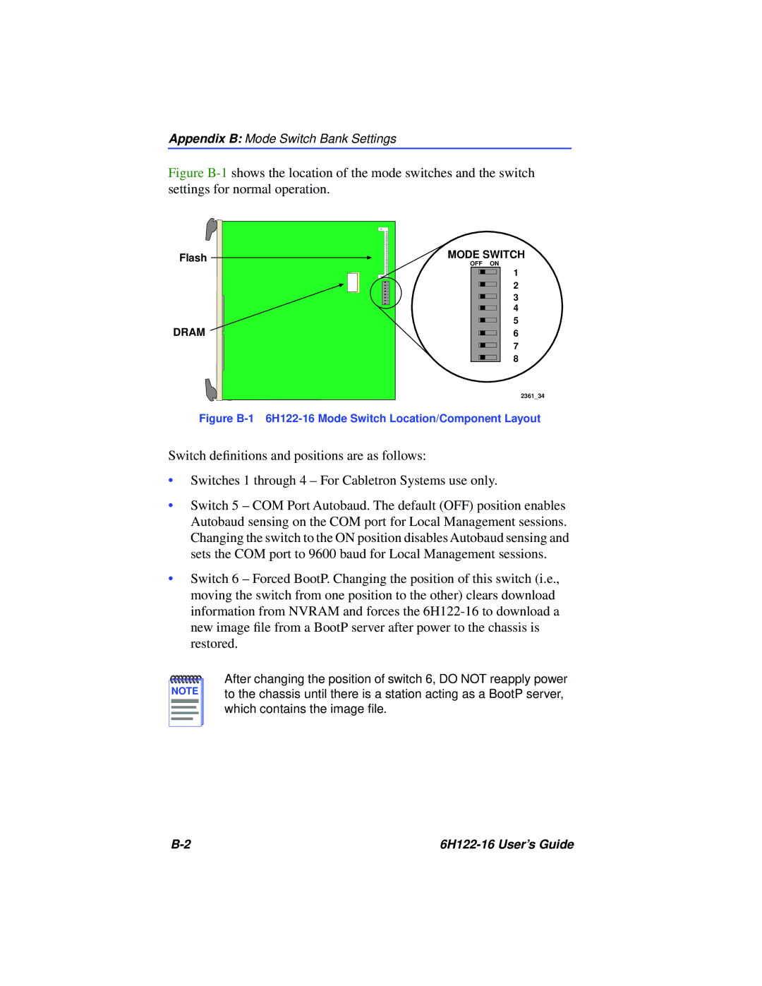 Cabletron Systems 6H122-16 manual Appendix B Mode Switch Bank Settings 