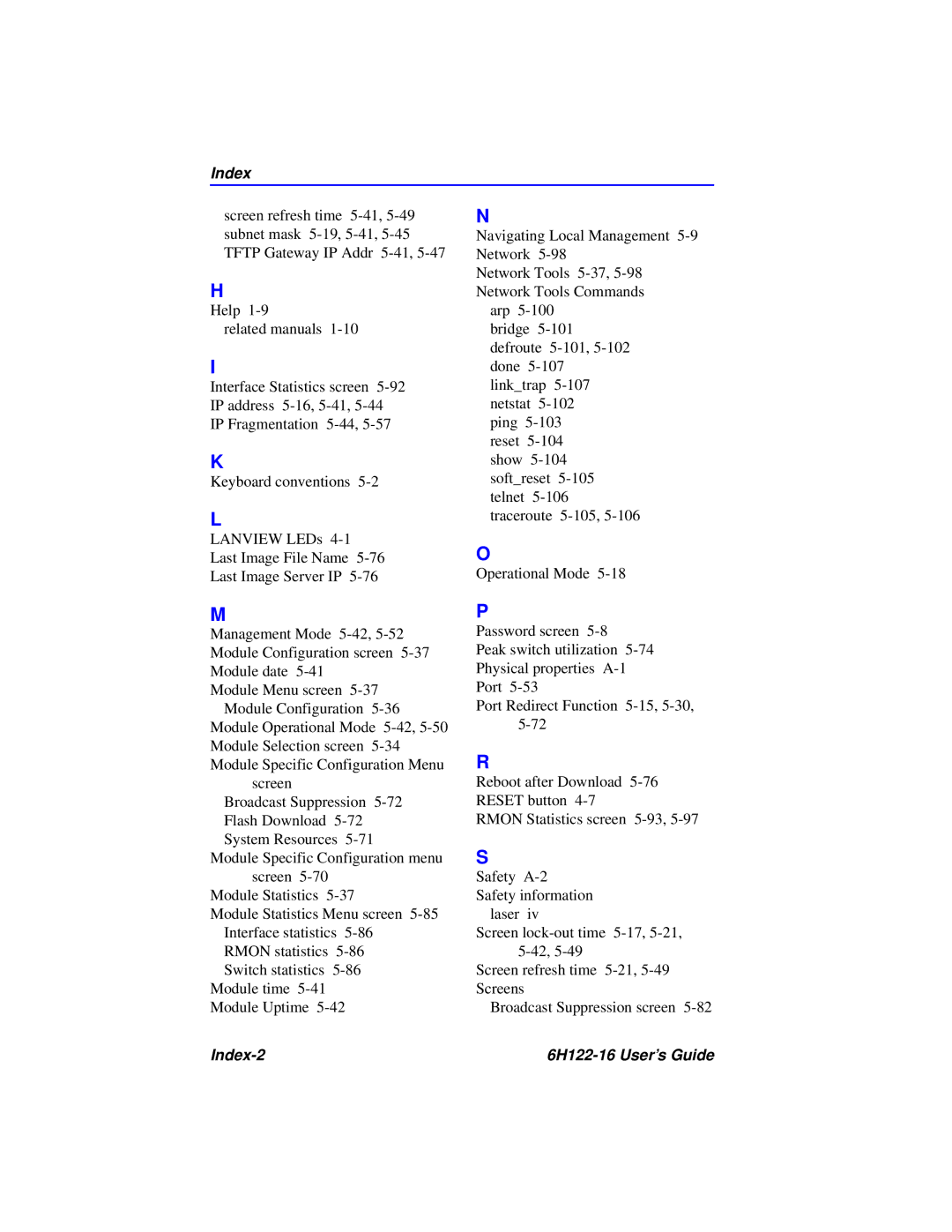 Cabletron Systems manual Index-2 6H122-16 User’s Guide 