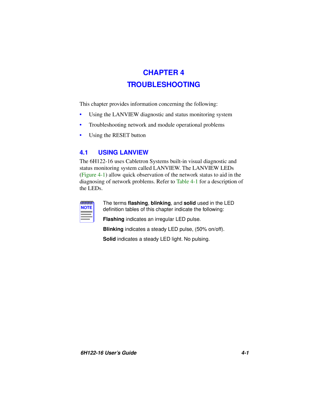 Cabletron Systems 6H122-16 manual Chapter Troubleshooting, Using Lanview 