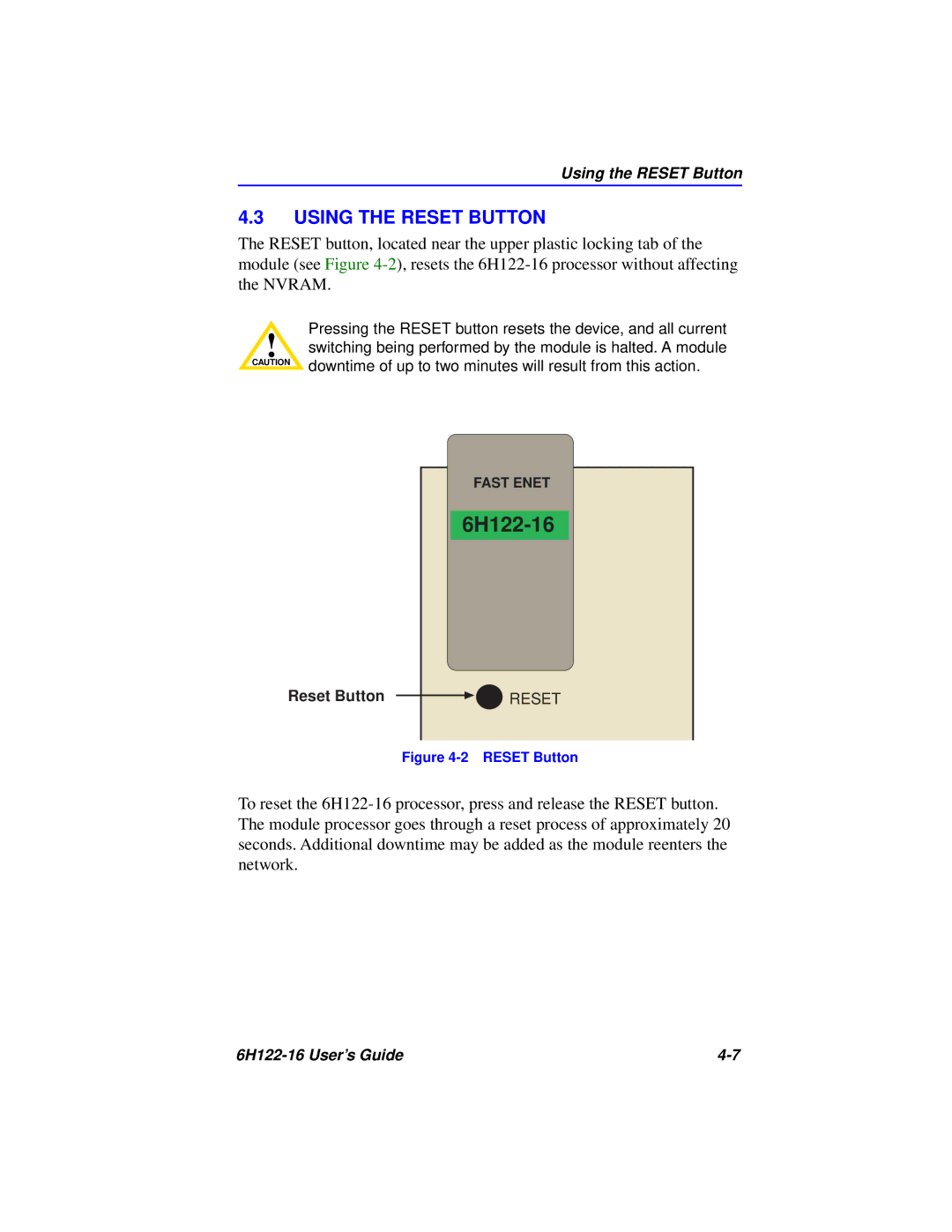 Cabletron Systems 6H122-16 manual Using the Reset Button 