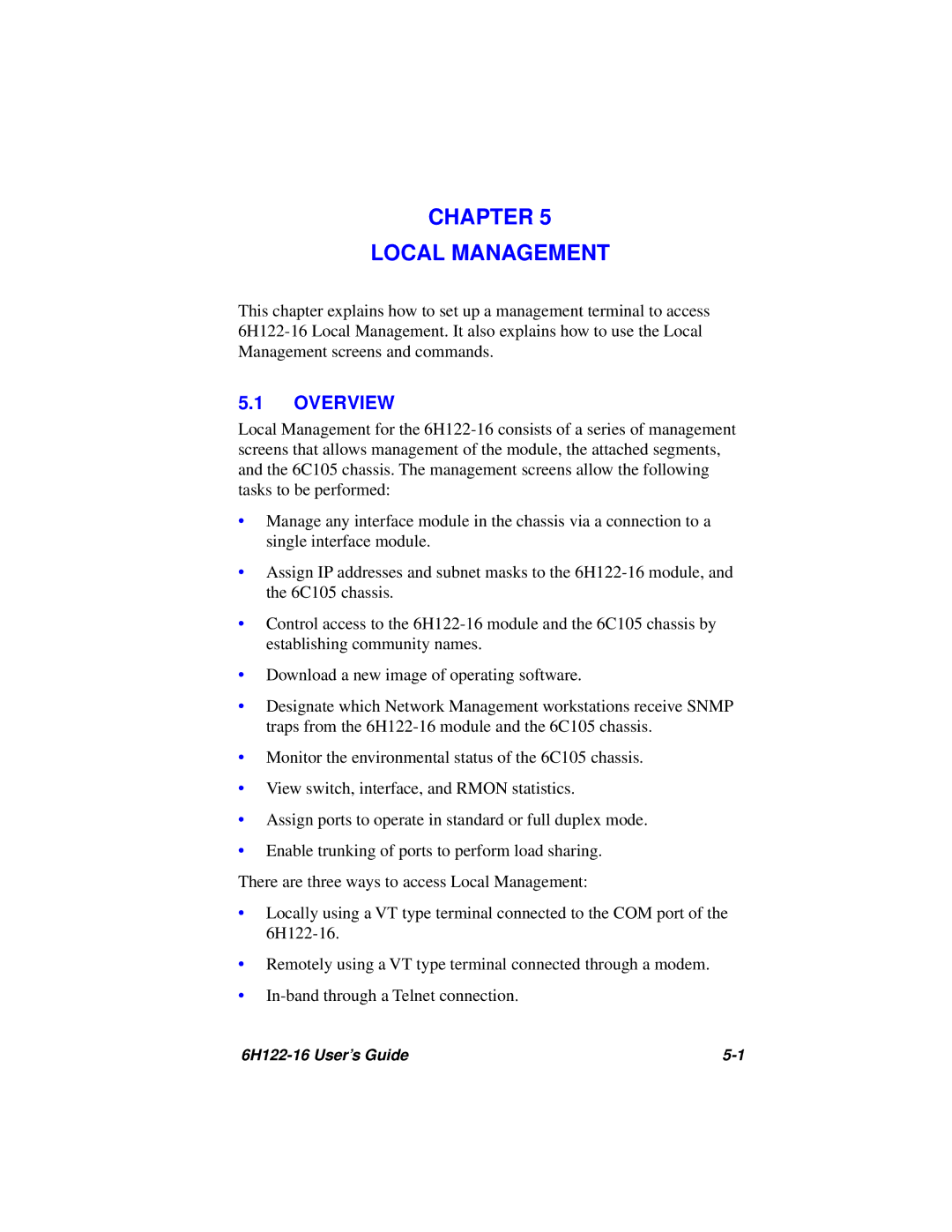 Cabletron Systems 6H122-16 manual Chapter Local Management 