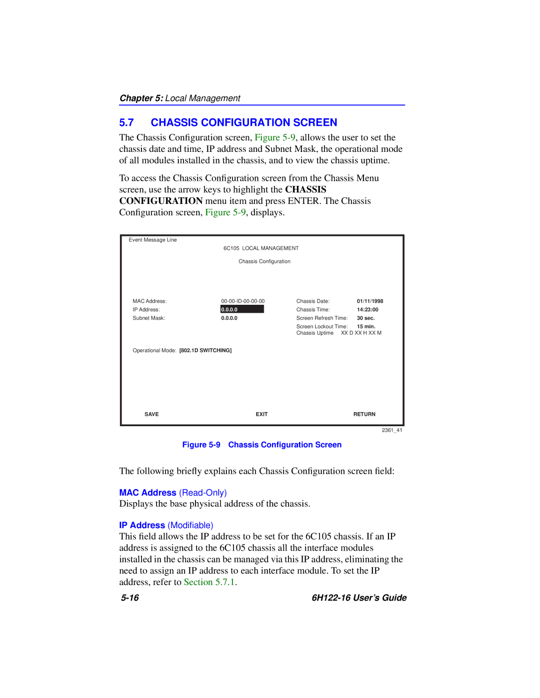 Cabletron Systems 6H122-16 manual Chassis Configuration Screen, 0.0 