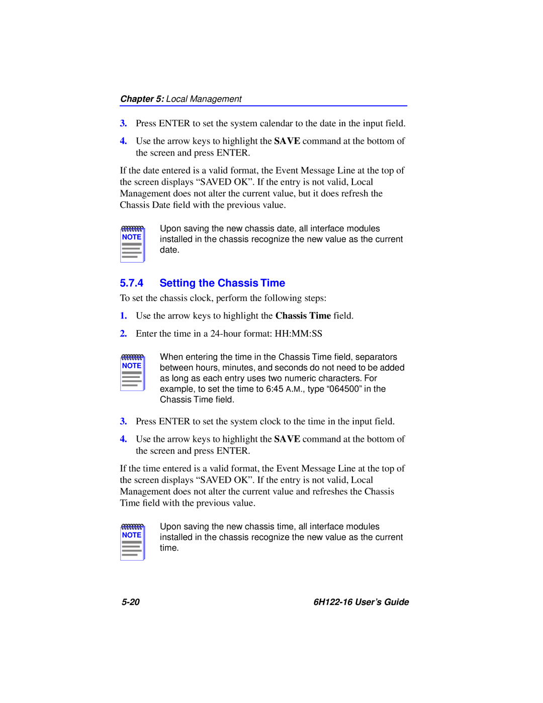 Cabletron Systems 6H122-16 manual Setting the Chassis Time 