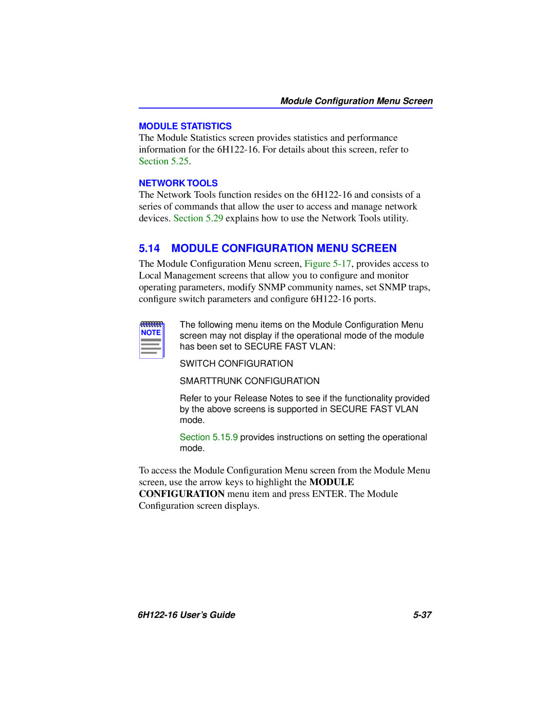 Cabletron Systems 6H122-16 manual Module Configuration Menu Screen, Module Conﬁguration Menu Screen 