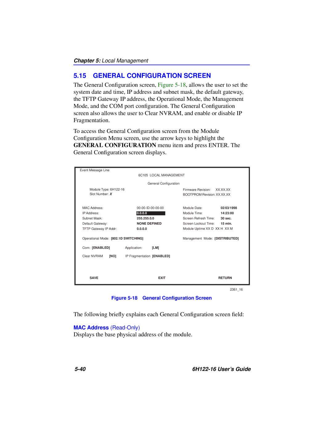 Cabletron Systems 6H122-16 manual General Configuration Screen, None Defined 