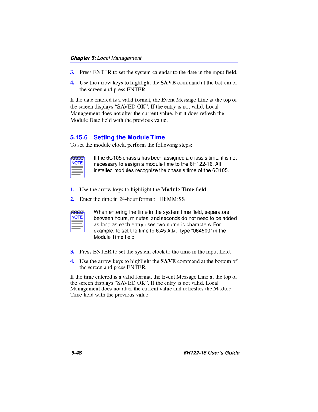 Cabletron Systems 6H122-16 manual Setting the Module Time, To set the module clock, perform the following steps 