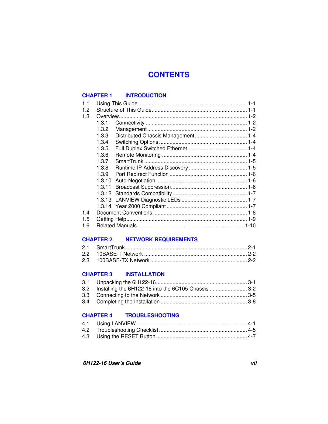 Cabletron Systems 6H122-16 manual Contents 