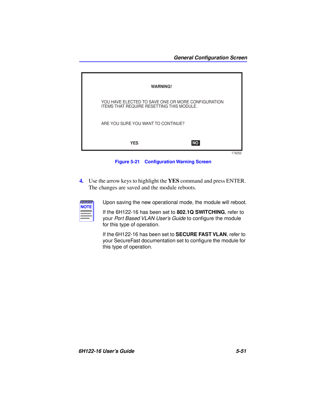 Cabletron Systems 6H122-16 manual 21 Conﬁguration Warning Screen 