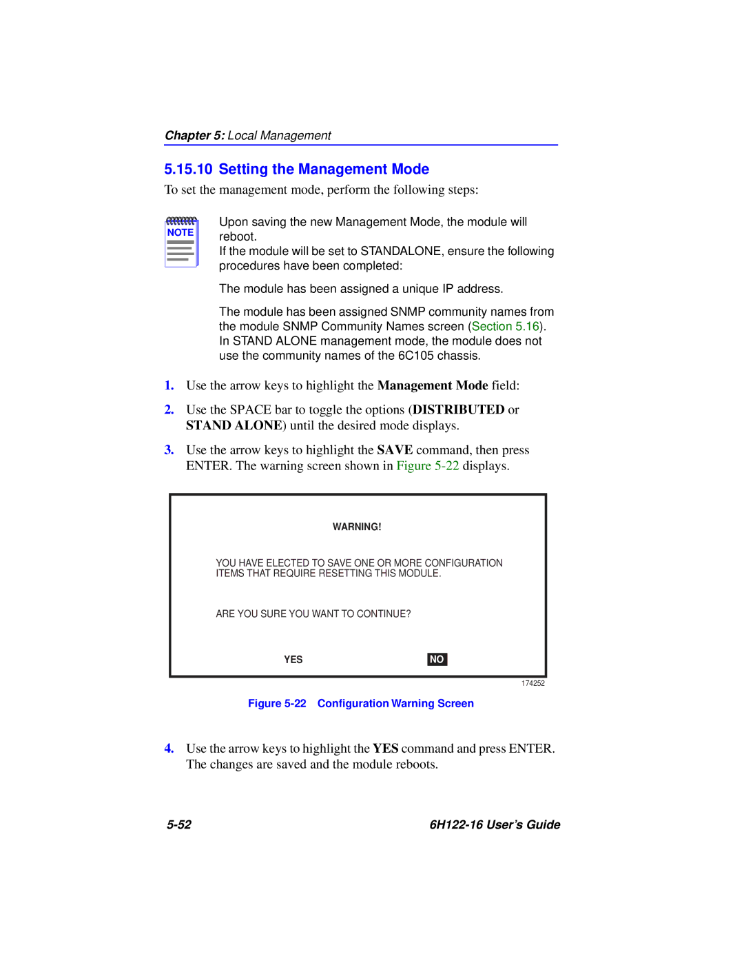 Cabletron Systems 6H122-16 manual Setting the Management Mode, To set the management mode, perform the following steps 