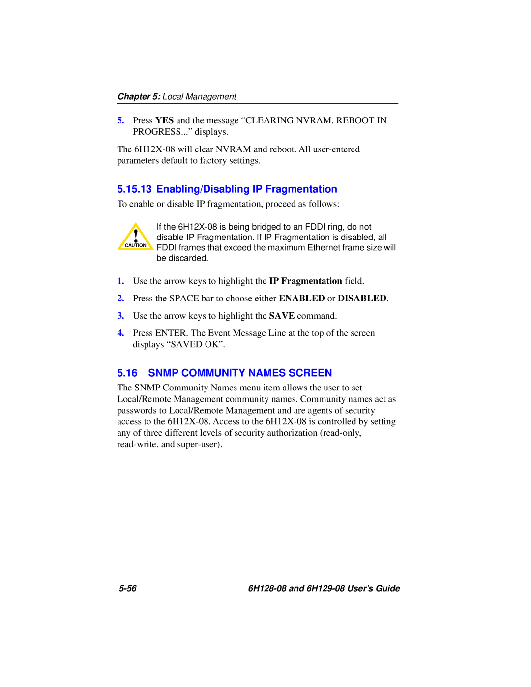 Cabletron Systems 6H129-08 Enabling/Disabling IP Fragmentation, To enable or disable IP fragmentation, proceed as follows 