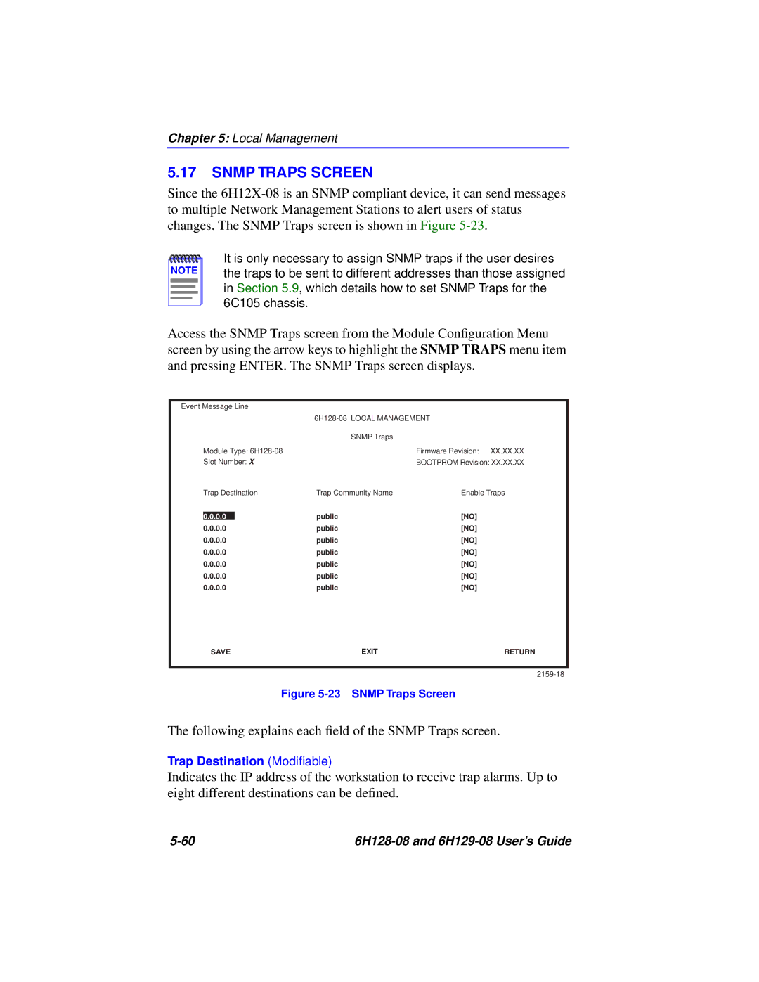 Cabletron Systems 6H129-08, 6H128-08 manual Snmp Traps Screen 