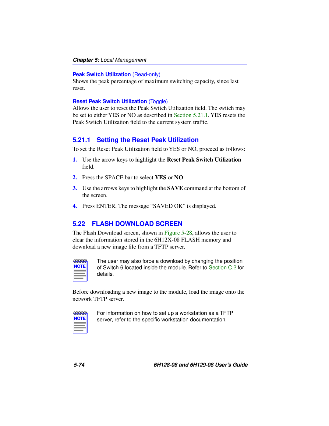 Cabletron Systems 6H129-08, 6H128-08 manual Setting the Reset Peak Utilization, Flash Download Screen 