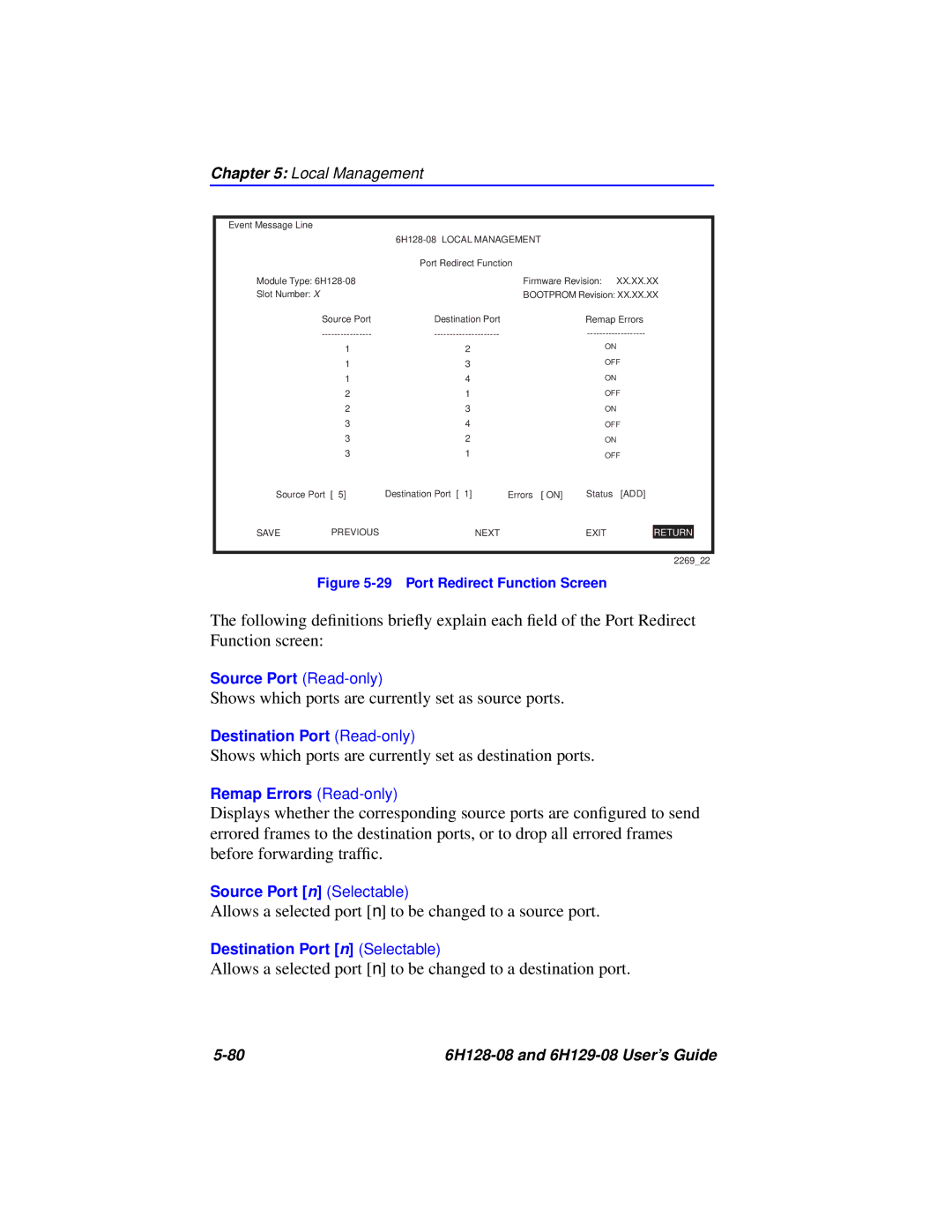 Cabletron Systems 6H129-08, 6H128-08 manual Shows which ports are currently set as source ports 