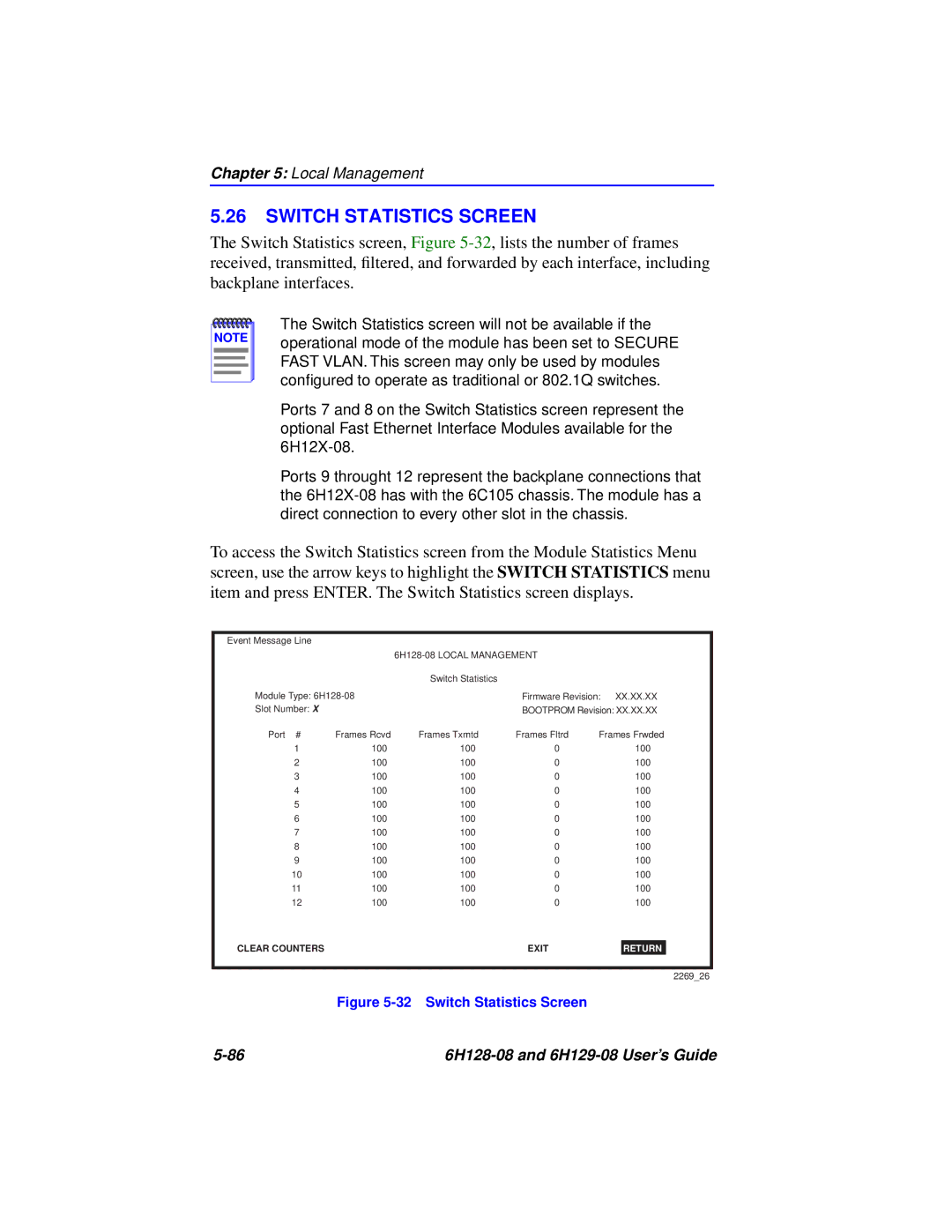 Cabletron Systems 6H129-08, 6H128-08 manual Switch Statistics Screen 