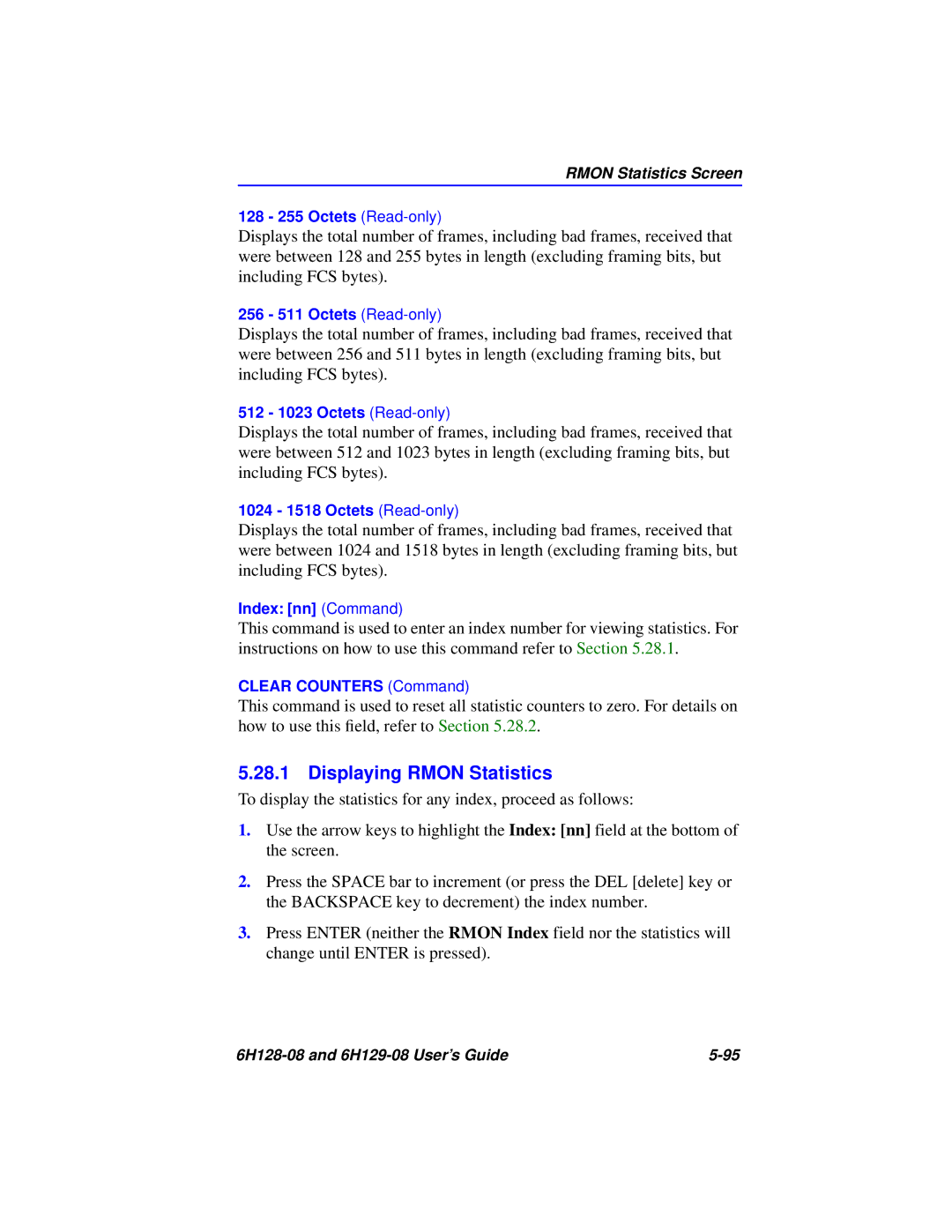 Cabletron Systems 6H128-08, 6H129-08 manual Displaying Rmon Statistics 