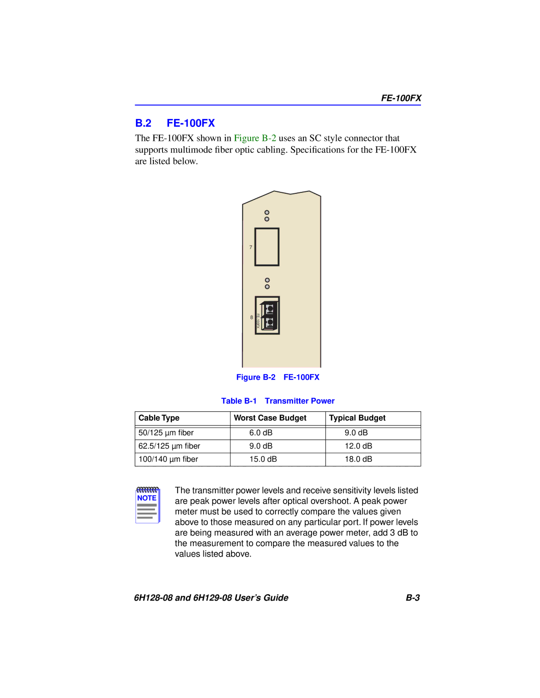 Cabletron Systems 6H128-08, 6H129-08 manual FE-100FX 