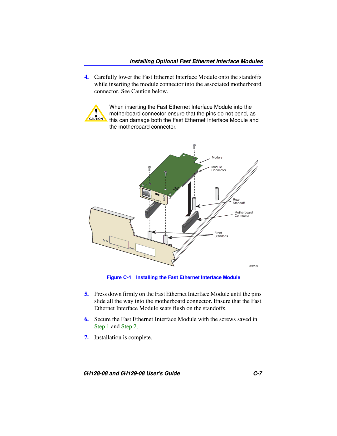 Cabletron Systems 6H128-08, 6H129-08 manual Figure C-4 Installing the Fast Ethernet Interface Module 