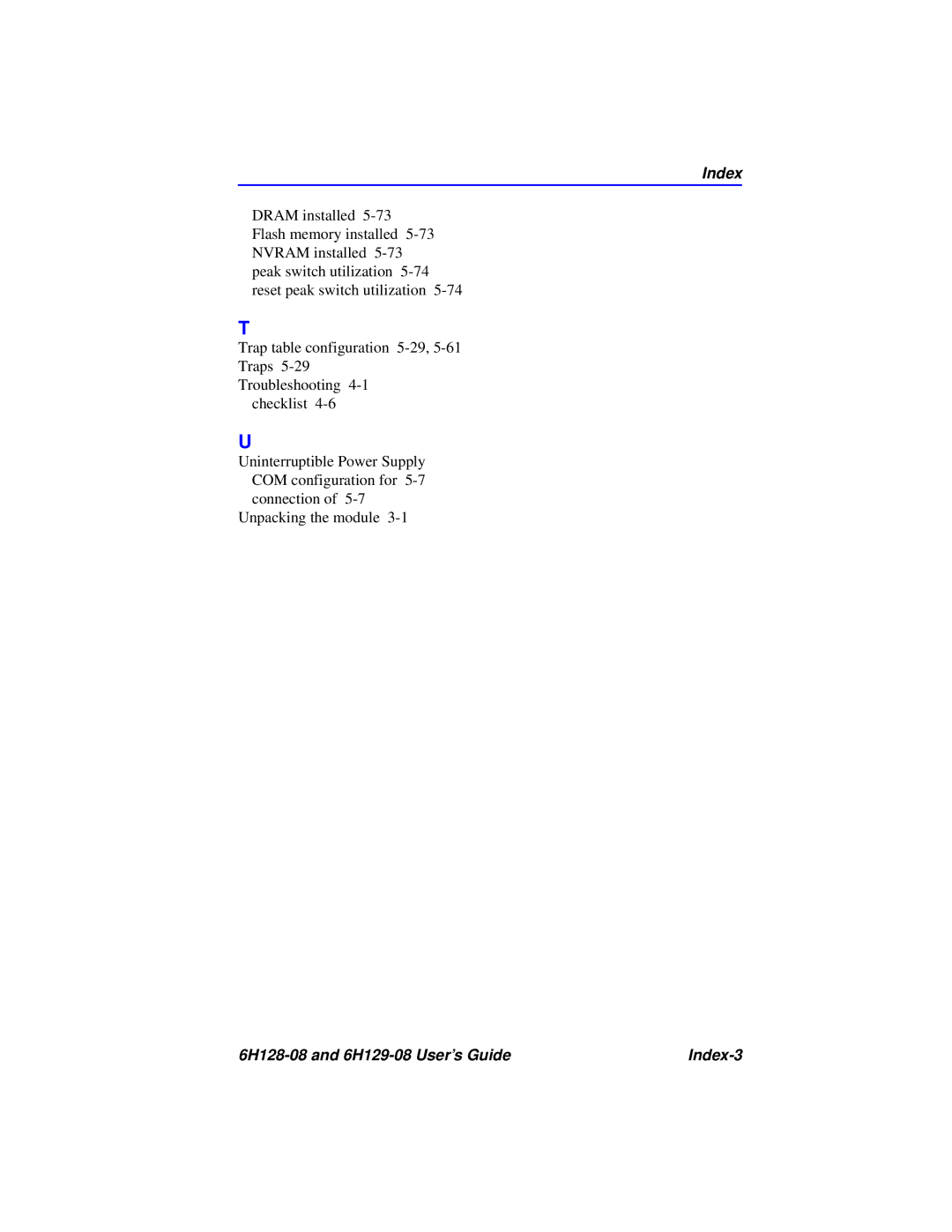 Cabletron Systems manual 6H128-08 and 6H129-08 User’s Guide Index-3 