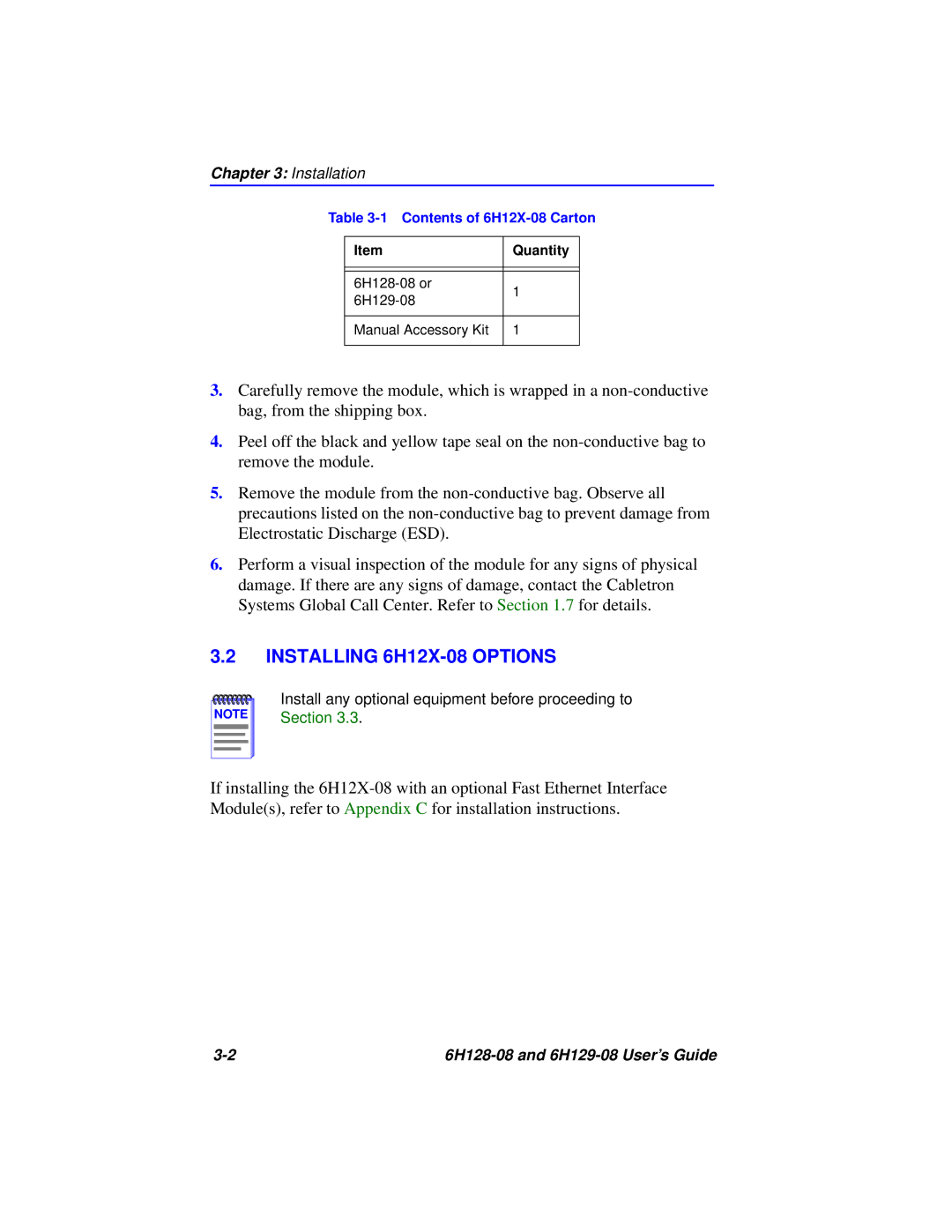 Cabletron Systems 6H129-08, 6H128-08 manual Installing 6H12X-08 Options 