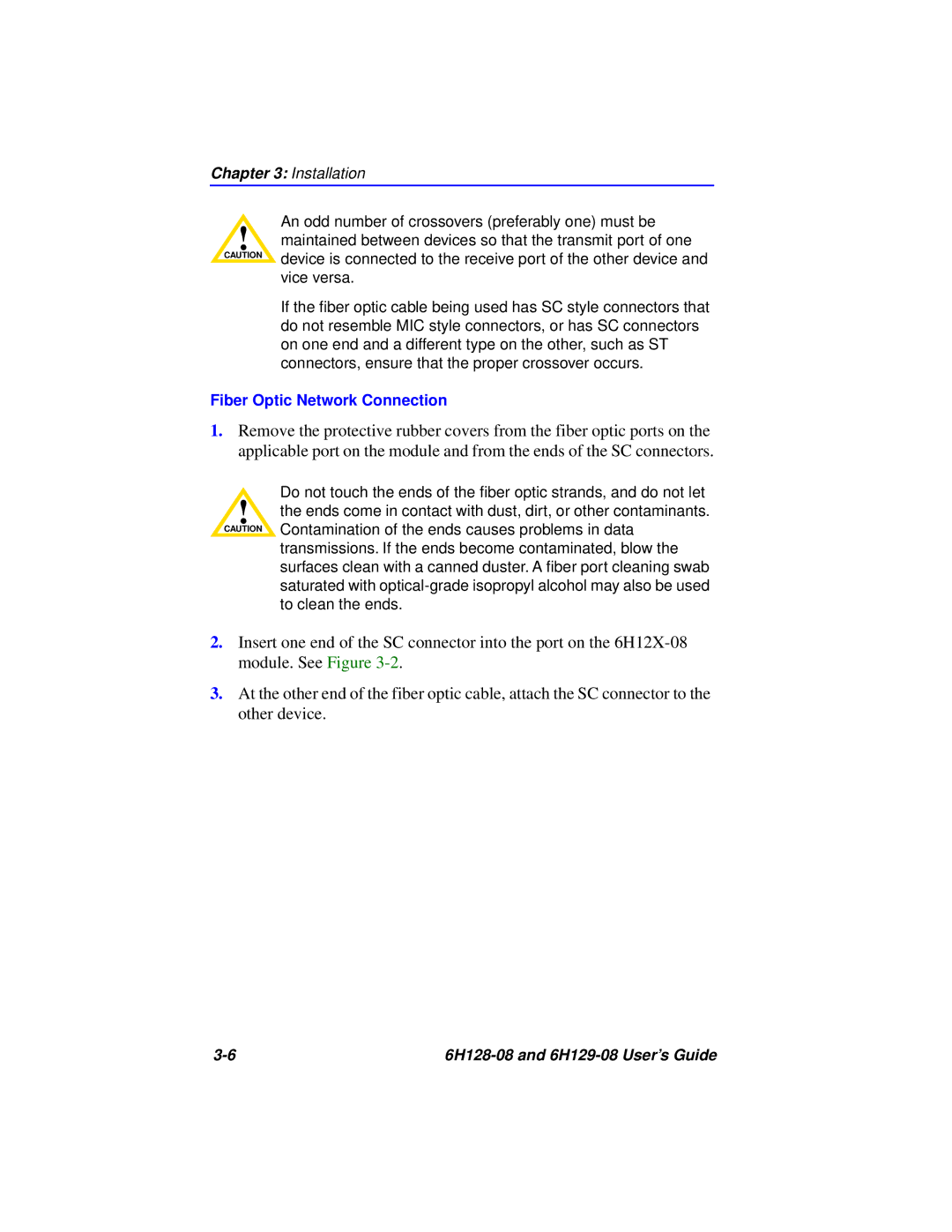 Cabletron Systems 6H129-08, 6H128-08 manual Fiber Optic Network Connection 