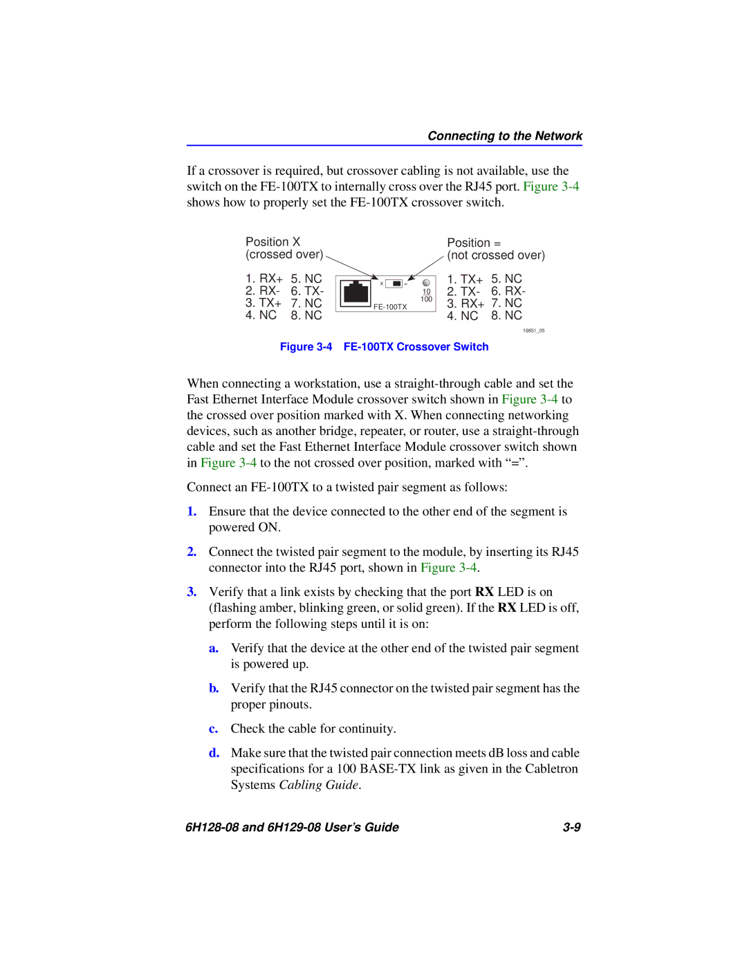 Cabletron Systems 6H128-08, 6H129-08 manual FE-100TX Crossover Switch 