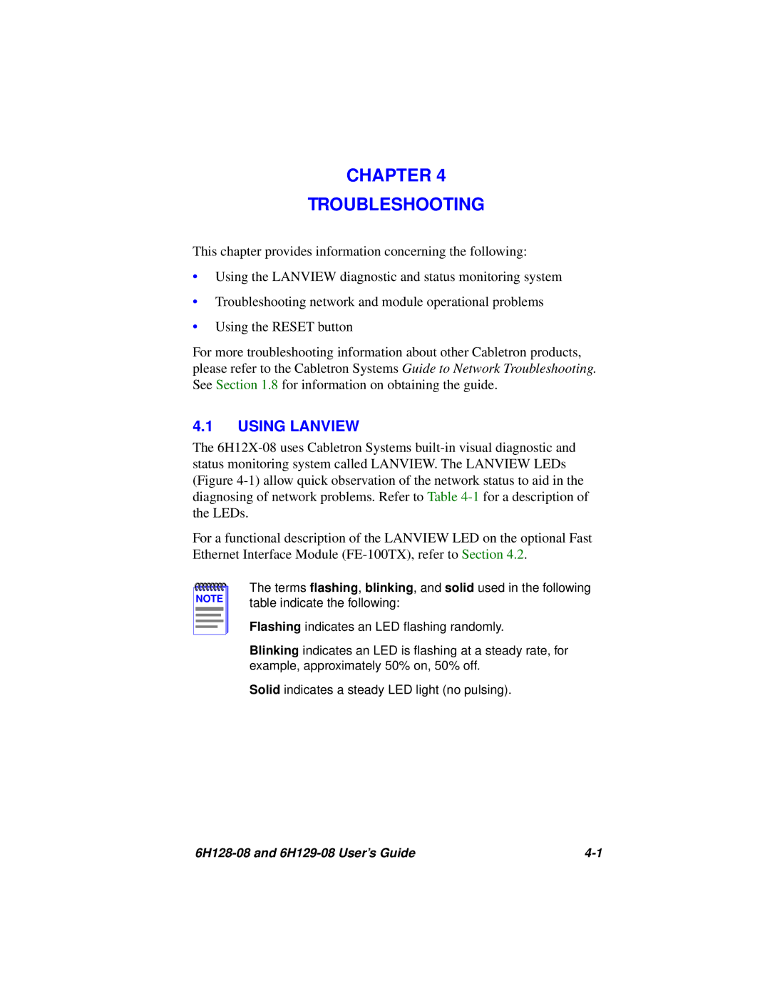 Cabletron Systems 6H128-08, 6H129-08 manual Chapter Troubleshooting, Using Lanview 