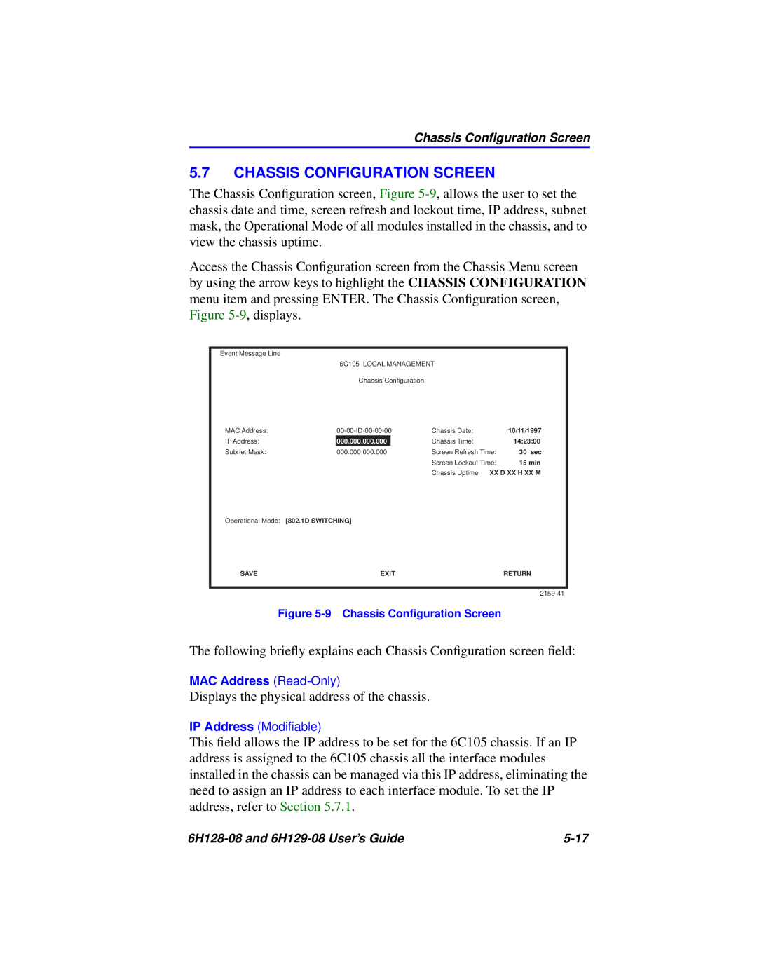 Cabletron Systems 6H128-08, 6H129-08 manual Chassis Configuration Screen, Chassis Conﬁguration Screen 