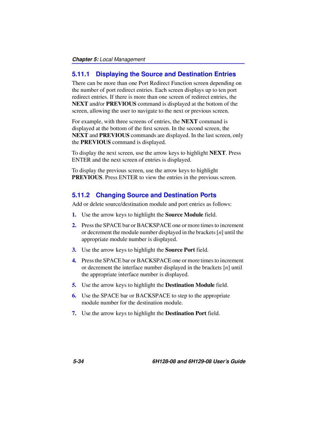 Cabletron Systems 6H129-08, 6H128-08 Displaying the Source and Destination Entries, Changing Source and Destination Ports 