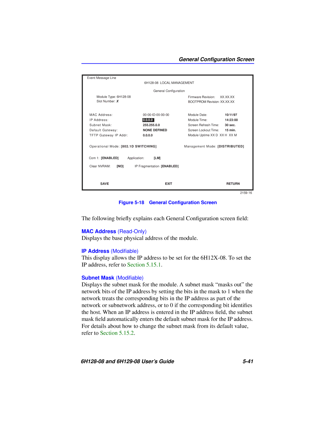 Cabletron Systems 6H128-08, 6H129-08 manual General Conﬁguration Screen, None Defined 