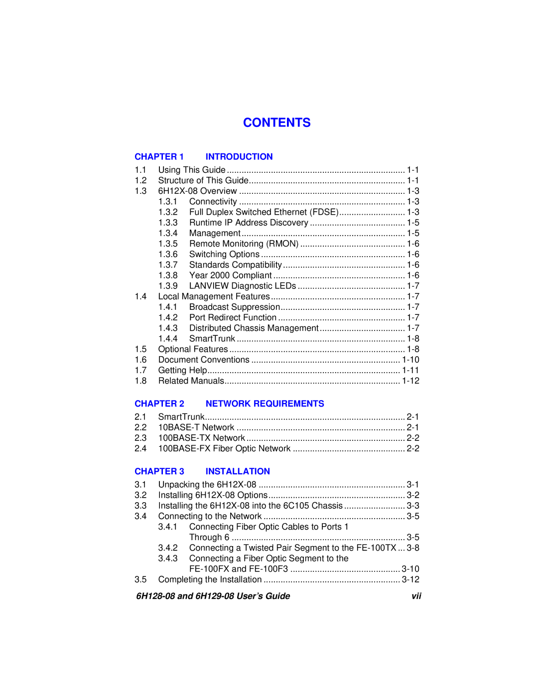 Cabletron Systems 6H128-08, 6H129-08 manual Contents 