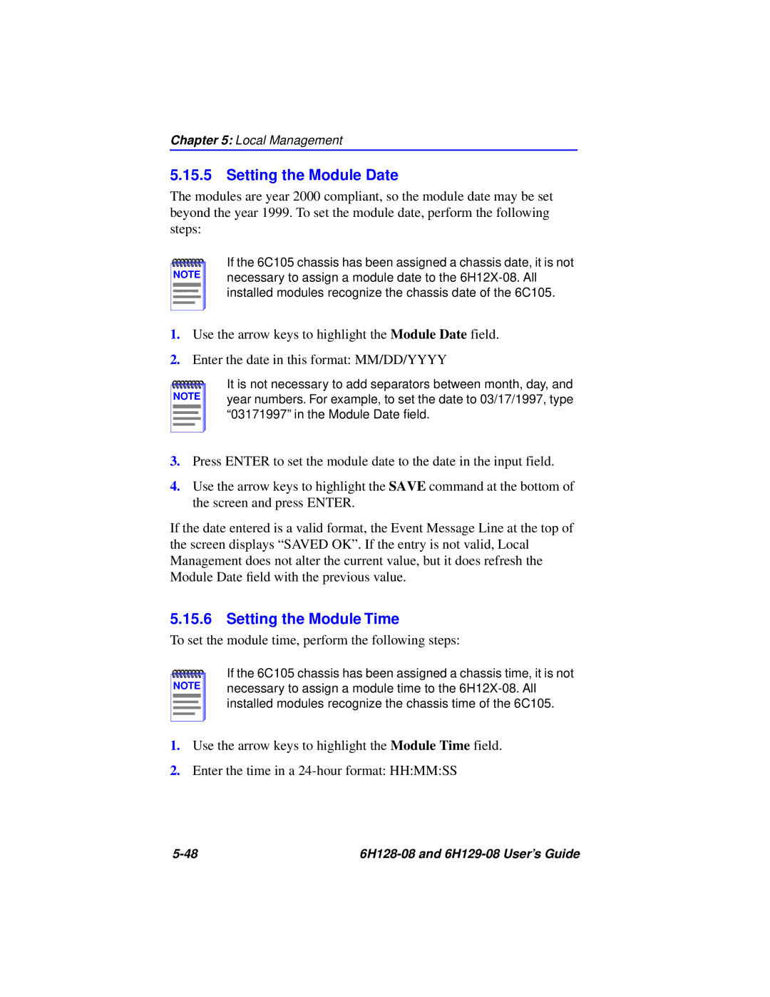 Cabletron Systems 6H129-08, 6H128-08 manual Setting the Module Date, Setting the Module Time 