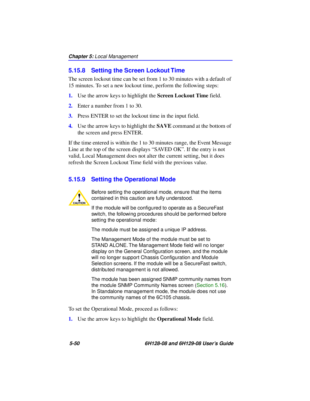 Cabletron Systems 6H129-08, 6H128-08 manual Setting the Screen Lockout Time 