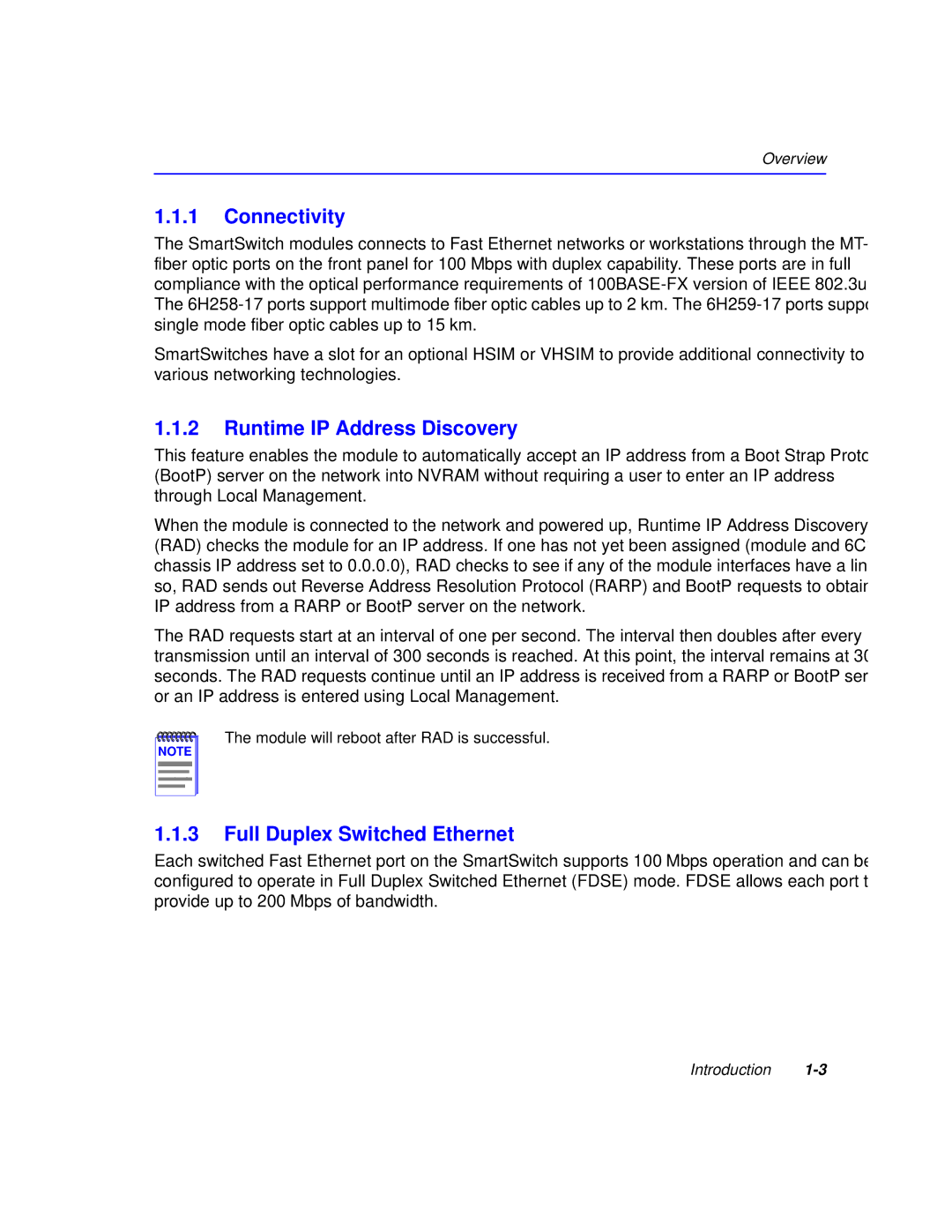 Cabletron Systems 6H258-17, 6H259-17 manual Connectivity, Runtime IP Address Discovery, Full Duplex Switched Ethernet 