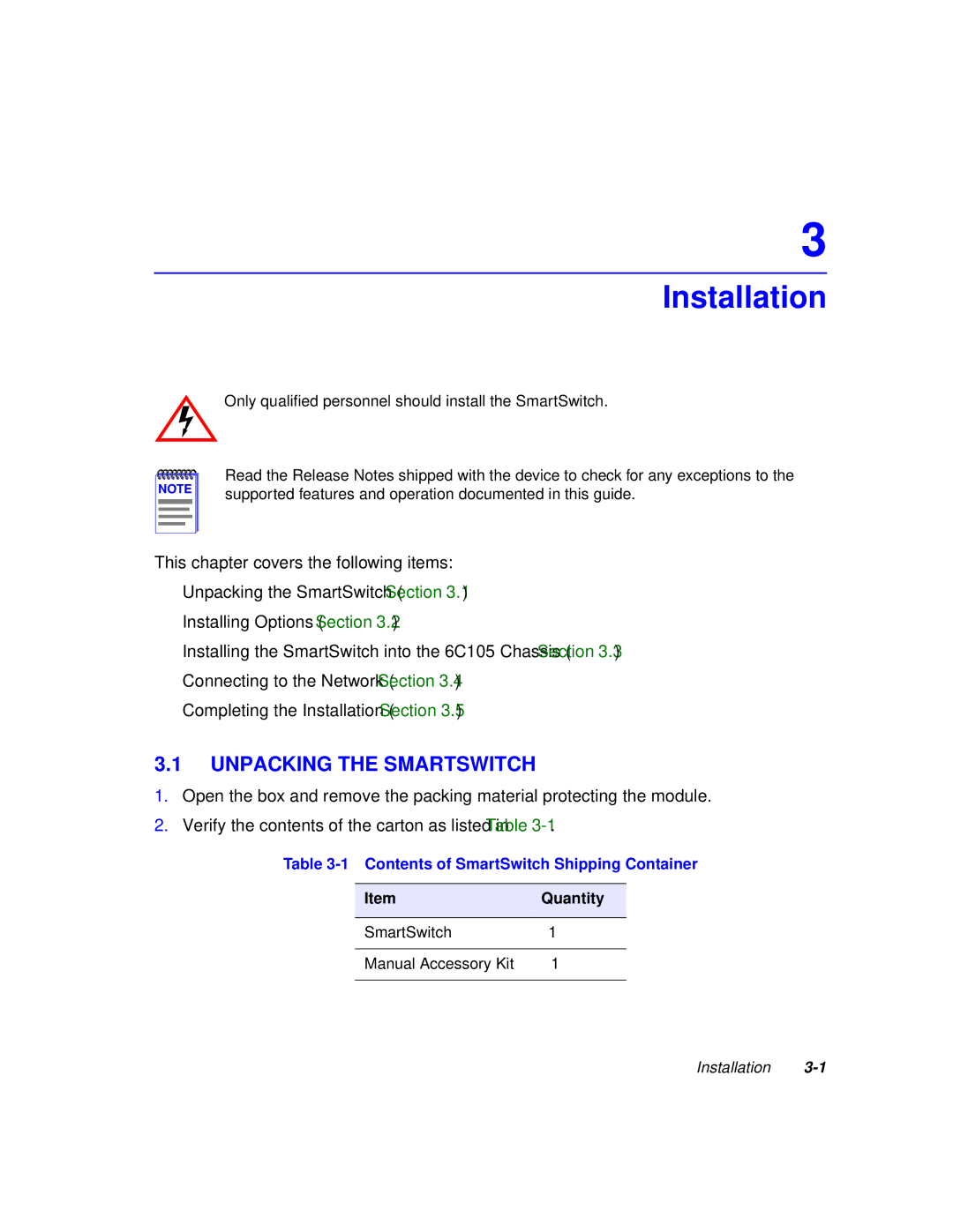 Cabletron Systems 6H258-17, 6H259-17 manual Installation, Unpacking the Smartswitch 