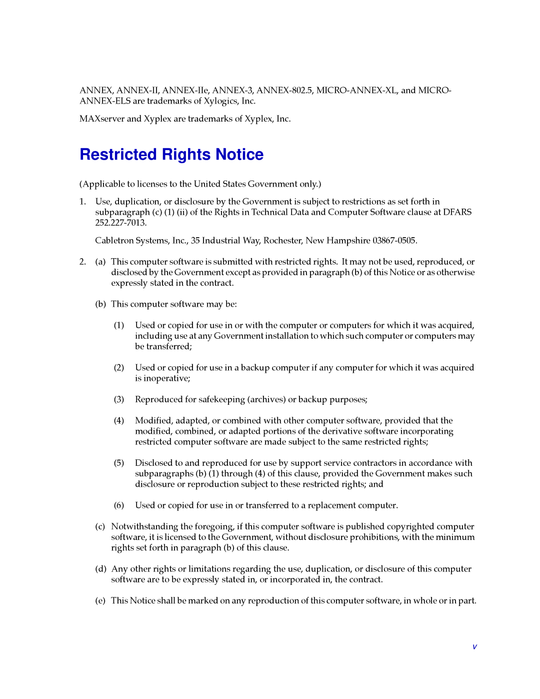 Cabletron Systems 7000 manual Restricted Rights Notice 