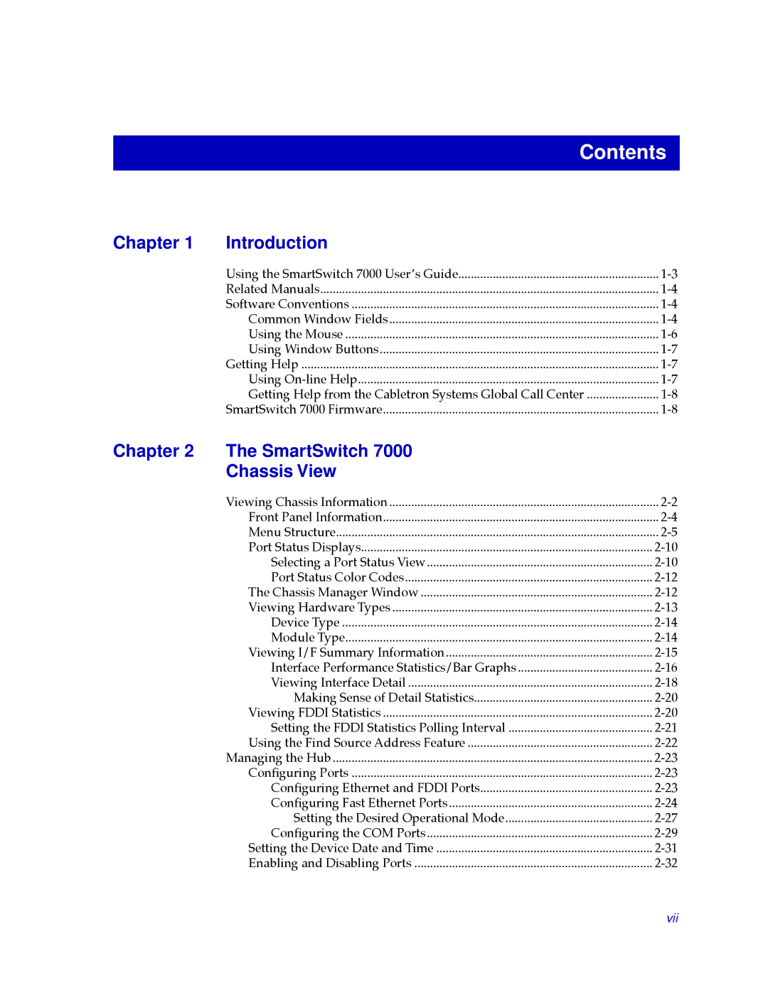 Cabletron Systems 7000 manual Contents 