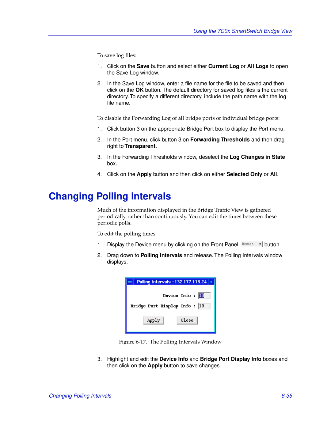 Cabletron Systems 7C03, 7C04-R manual Changing Polling Intervals, The Polling Intervals Window 