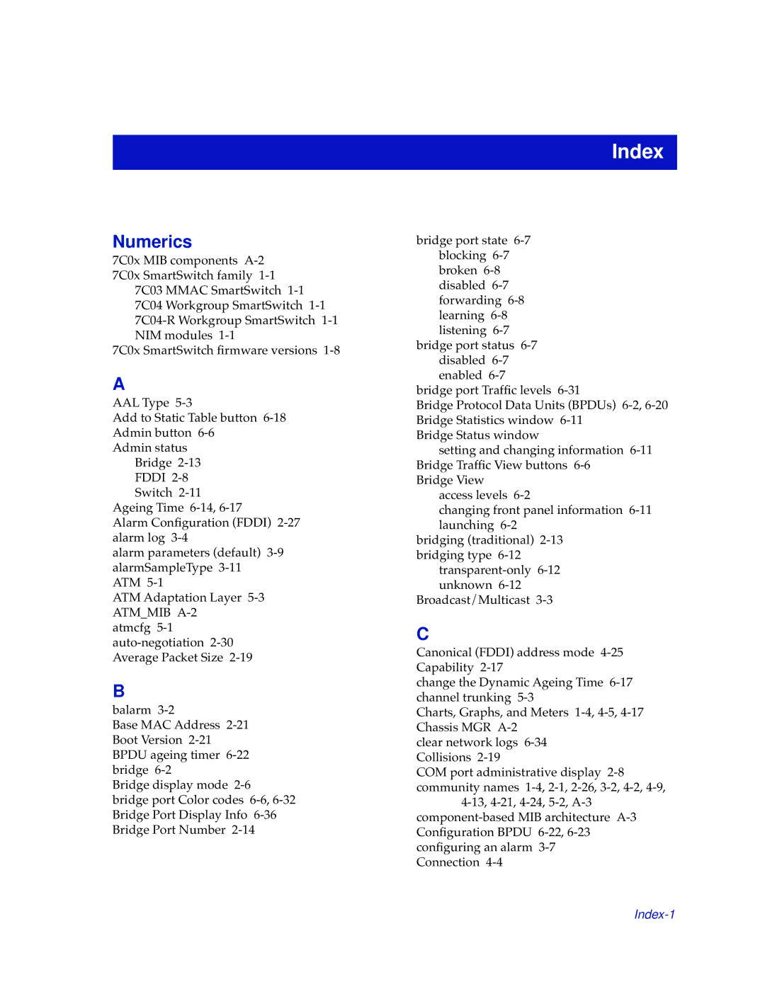 Cabletron Systems 7C04-R, 7C03 manual Index, Numerics 