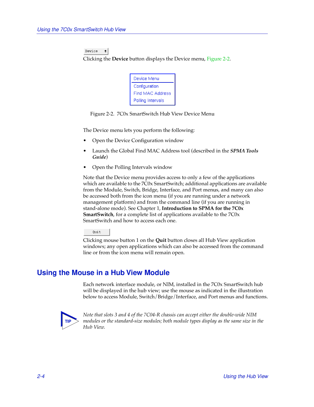 Cabletron Systems 7C03, 7C04-R manual Using the Mouse in a Hub View Module 