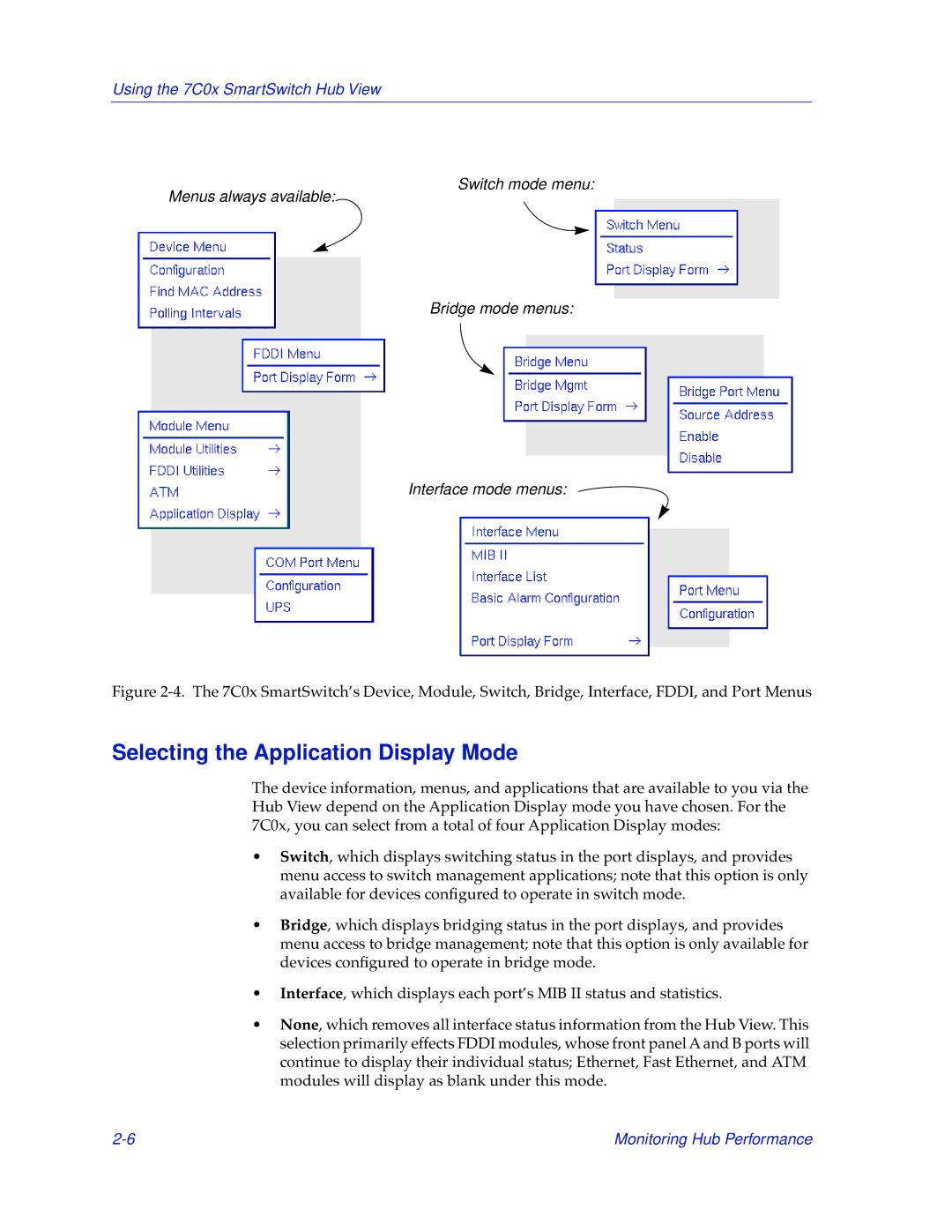 Cabletron Systems 7C04-R, 7C03 manual Selecting the Application Display Mode 