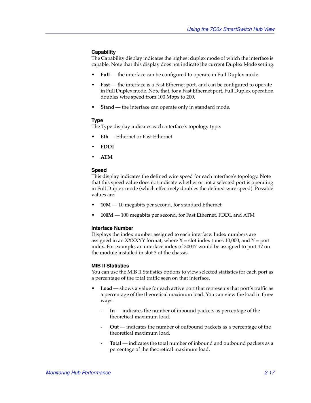 Cabletron Systems 7C04-R, 7C03 manual Capability, Speed, Interface Number, MIB II Statistics 