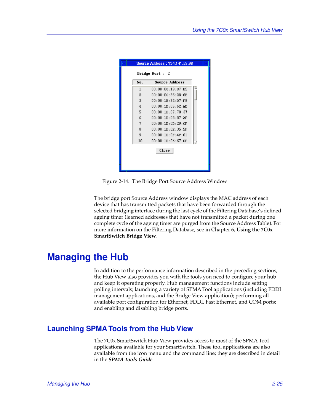 Cabletron Systems 7C03, 7C04-R manual Managing the Hub, Launching Spma Tools from the Hub View 