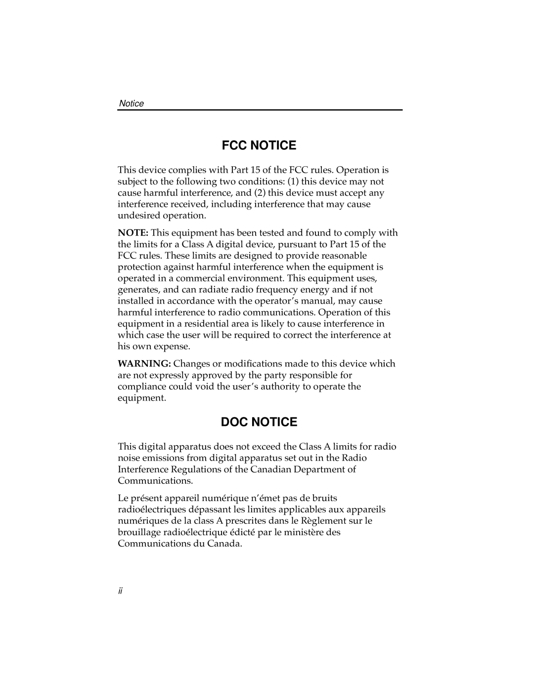 Cabletron Systems 7C04 Workgroup manual Fcc Notice, Doc Notice 