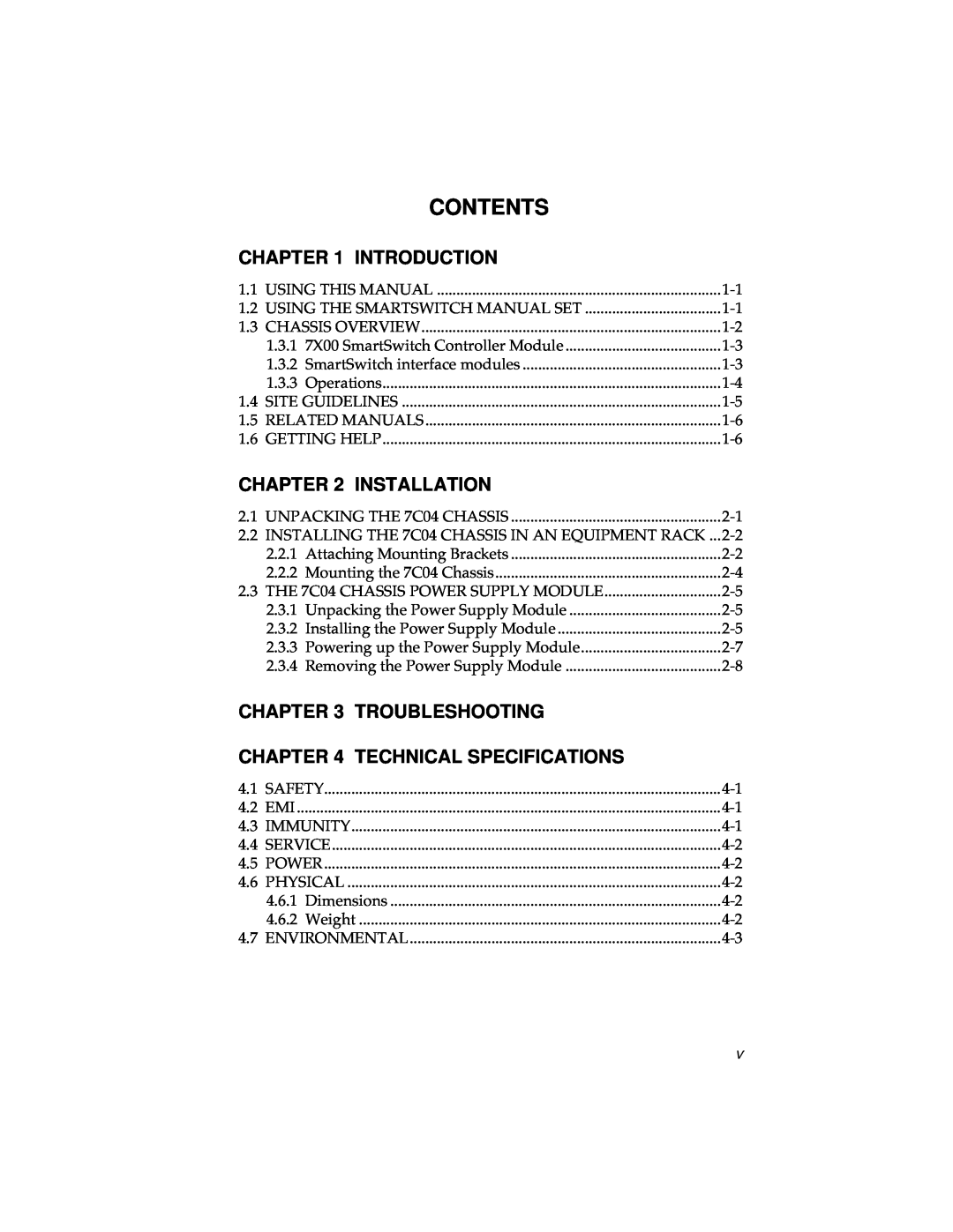 Cabletron Systems 7C04 Workgroup manual Contents, Introduction, Installation, Troubleshooting Technical Specifications 