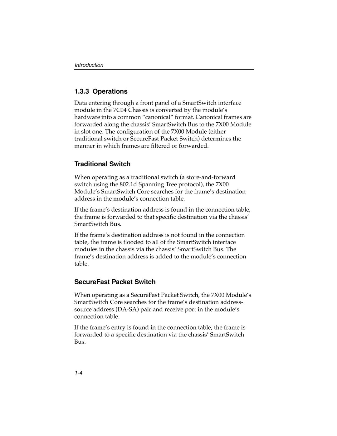 Cabletron Systems 7C04 Workgroup manual Operations, Traditional Switch, SecureFast Packet Switch 