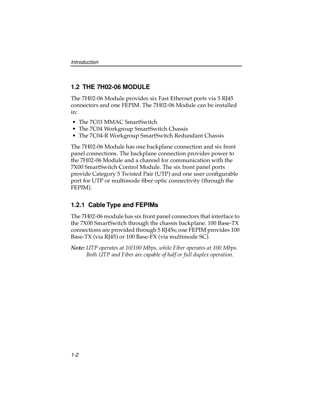 Cabletron Systems manual 7H02-06 Module, Cable Type and FEPIMs 