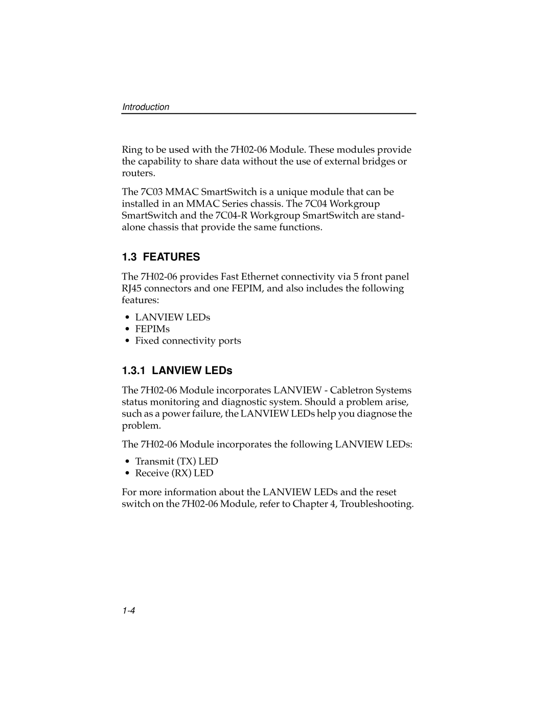 Cabletron Systems 7H02-06 manual Features, Lanview LEDs 